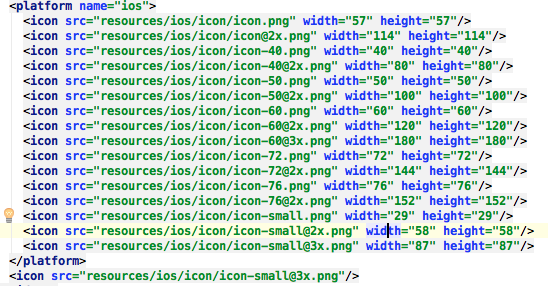 Config Xml for Icons for iOS