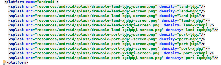 Config Xml Splashscreens for Android Splashscreen