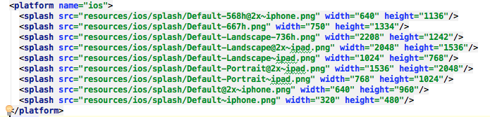 Config Xml Splashscreens for iOS
