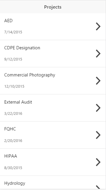 Project List Arrow on Right Side but dark