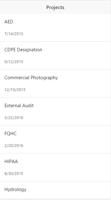 Project List without right arrow