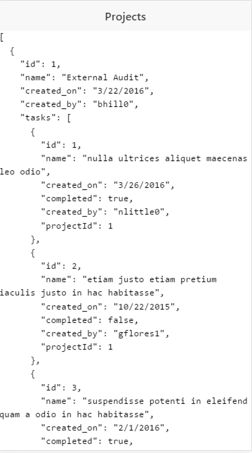 Projects Raw Json