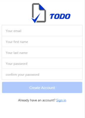Sign up page